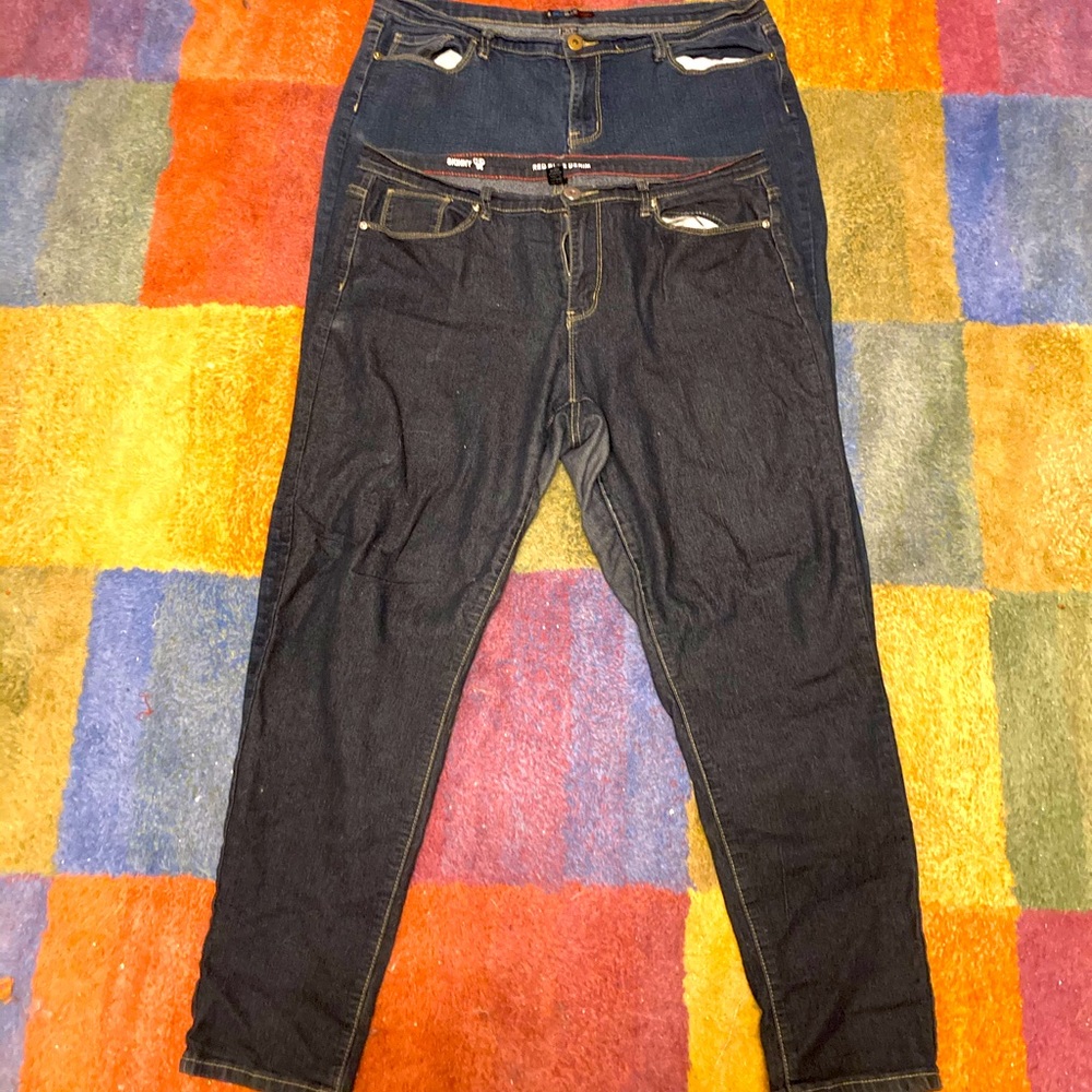 2 pairs Red Blue Denim Skinny Jeans Sz 16